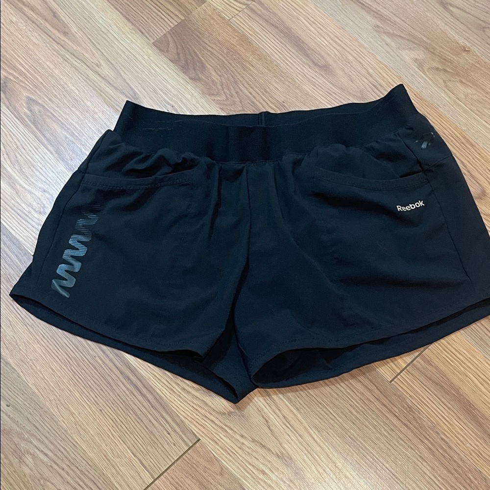 Reebok Women's Black Athletic Shorts with Gray Accents